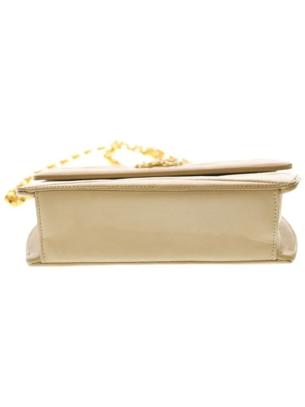 Chanel CC Logo Pearl Vintage Chain Shoulder Bag Beige Leather Gold